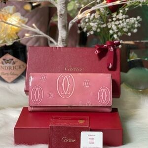 CARTIER MUST DE CARTIER HAPPY BIRTHDAY PINK PATENT LEATHER WALLET AUTHENTIC